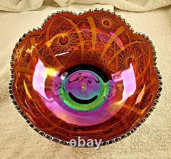 Imperial Amethyst Purple Smoke Carnival Glass Punch Salad Bowl Hobstar & Arches