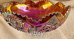 Imperial Amethyst Purple Smoke Carnival Glass Punch Salad Bowl Hobstar & Arches