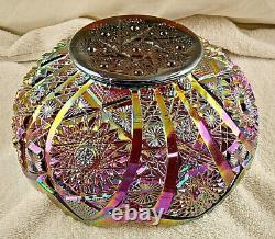 Imperial Amethyst Purple Smoke Carnival Glass Punch Salad Bowl Hobstar & Arches