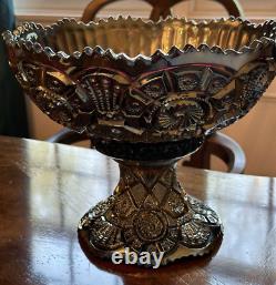 Imperial Amethyst SmokedCarnival Glass Broken Arches Punch Bowl, Ringed Interior
