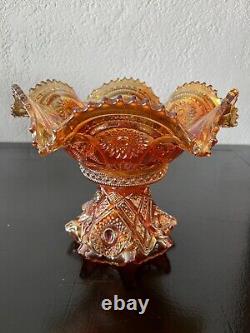Imperial Arches & Hobstar Marigold Carnival Glass Punch Bowl Base 6 Cups