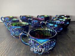 Imperial Broken Arches Snap14 AZUR Punch Cups Blue Amethyst (9) Carnival Glass