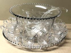 Imperial CANDLEWICK 15-Piece Etched Floral #279 Punch Bowl Set-Gorgeous