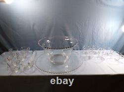 Imperial Candlewick Clear Glass Punch Bowl Set Bowl Ladle Underplate & 12 Cups