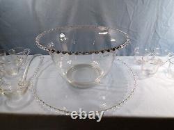 Imperial Candlewick Clear Glass Punch Bowl Set Bowl Ladle Underplate & 12 Cups