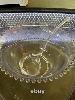 Imperial Candlewick Clear Glass Punch Bowl Set Bowl Ladle Underplate & 12 Cups