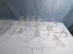 Imperial Candlewick Clear Glass Punch Bowl Set Bowl Ladle Underplate & 12 Cups