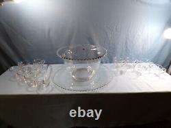 Imperial Candlewick Clear Glass Punch Bowl Set Bowl Ladle Underplate & 12 Cups