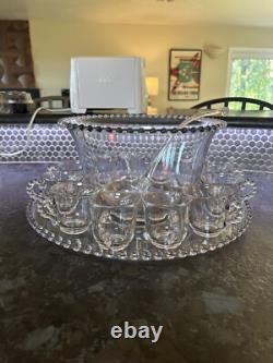 Imperial Candlewick Clear Glass Punch Bowl Set Bowl Ladle Underplate & 12 Cups