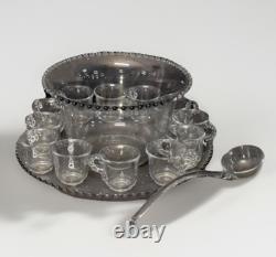 Imperial Candlewick Clear Punch Bowl Includes Ladle Underplate & 12 Cups HUGE