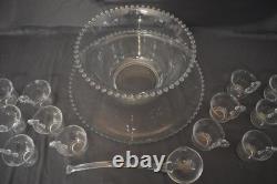 Imperial Candlewick Clear Punch Bowl Includes Ladle Underplate & 12 Cups HUGE