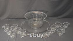 Imperial Candlewick Clear Punch Bowl Includes Ladle Underplate & 12 Cups HUGE