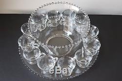 Imperial Candlewick Clear Punch Bowl with Underplate & 12 Cups