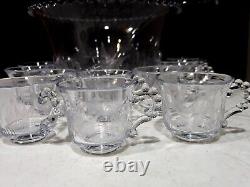 Imperial Candlewick Glass Mallard Duck Etched Punch Bowl 12 Cups and Ladle Set