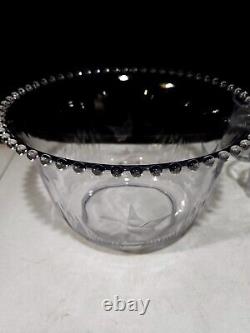 Imperial Candlewick Glass Mallard Duck Etched Punch Bowl 12 Cups and Ladle Set