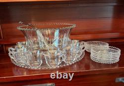 Imperial Candlewick Glass Punch Bowl Ladle Underplate 12 Cups & Saucers Complete