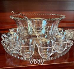 Imperial Candlewick Glass Punch Bowl Ladle Underplate 12 Cups & Saucers Complete