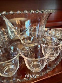 Imperial Candlewick Glass Punch Bowl Ladle Underplate 12 Cups & Saucers Complete