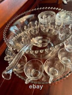 Imperial Candlewick Glass Punch Bowl Ladle Underplate 12 Cups & Saucers Complete