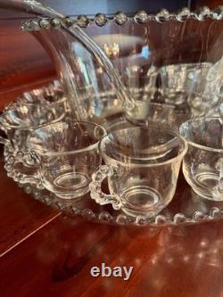 Imperial Candlewick Glass Punch Bowl Ladle Underplate 12 Cups & Saucers Complete