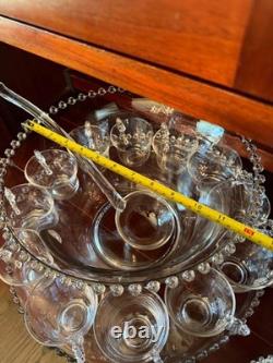 Imperial Candlewick Glass Punch Bowl Ladle Underplate 12 Cups & Saucers Complete