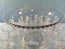 Imperial Candlewick Glass Punch Bowl Set with Ladle Underplate 15 Cups Excellent