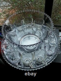 Imperial Candlewick Punch Bowl AS IS, Plate, and 13 Cups Set