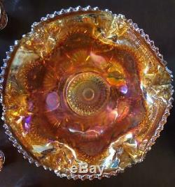 Imperial Carnival Glass Punch Bowl With Stand And 6 Cups/ Mint Condition