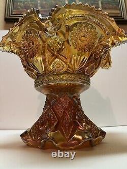 Imperial Fashion Marigold Carnival Glass Punch Bowl and 4 cups Arches Pattern