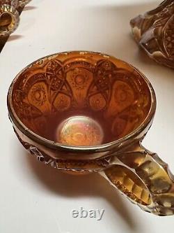 Imperial Fashion Marigold Carnival Glass Punch Bowl and 4 cups Arches Pattern