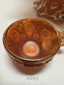 Imperial Fashion Marigold Carnival Glass Punch Bowl and 4 cups Arches Pattern