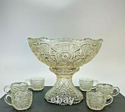 Imperial Glass C. No. 733 (OMN) Broken Arches Punch Bowl with Stand and 6 Cups