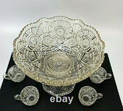 Imperial Glass C. No. 733 (OMN) Broken Arches Punch Bowl with Stand and 6 Cups