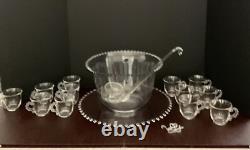 Imperial Glass CANDLEWICK Crystal Punch Bowl, Underplate, 12 Cups And Ladle