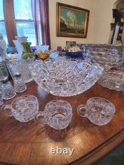 Imperial Glass Co. Start 1910 Classical Broken Arches Design Punch Bowl 3 Glass