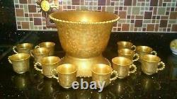 Imperial Glass Company All Over Gold Candlewick Punchbowl and 12 Cups Punch Bowl