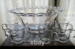 Imperial Glass Crocheted punch bowl set 12 cups mid century elegant
