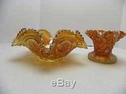 Imperial Glass Marigold Carnival Glass Punch Bowl with Pedestal and 4 Cups 1910
