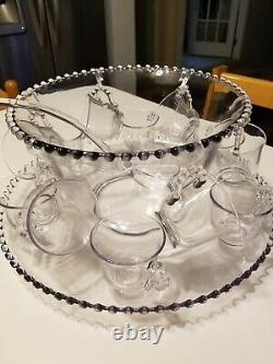 Imperial Glass Ohio Candlewick Clear Punch Bowl Tray & Cups 15 Piece Set