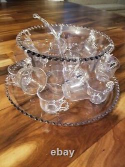 Imperial Glass Ohio Candlewick Clear Punch Bowl Tray & Cups 15 Piece Set