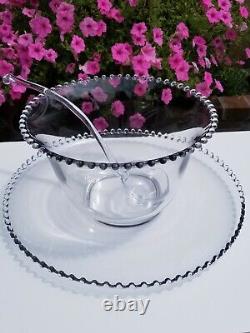 Imperial Glass Ohio Candlewick Clear Punch Bowl Tray & Cups 15 Piece Set