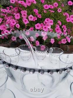 Imperial Glass Ohio Candlewick Clear Punch Bowl Tray & Cups 15 Piece Set