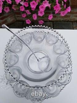 Imperial Glass Ohio Candlewick Clear Punch Bowl Tray & Cups 15 Piece Set