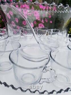 Imperial Glass Ohio Candlewick Clear Punch Bowl Tray & Cups 15 Piece Set