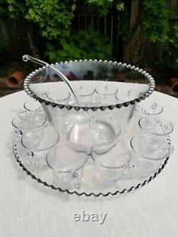 Imperial Glass Ohio Candlewick Clear Punch Bowl Tray & Cups 15 Piece Set