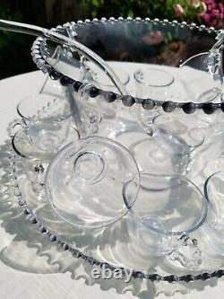 Imperial Glass Ohio Candlewick Clear Punch Bowl Tray & Cups 15 Piece Set