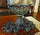 Imperial Glass Peacock Smoke Carnival WHIRLING STAR Punch Bowl Set 12 Cups