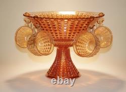 Imperial Glass Punch Bowl 10 pc Set #698 Waffle Block Marigold Carnival Glass
