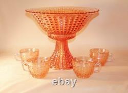 Imperial Glass Punch Bowl 10 pc Set #698 Waffle Block Marigold Carnival Glass