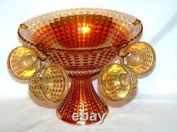 Imperial Glass Punch Bowl 10 pc Set #698 Waffle Block Marigold Carnival Glass